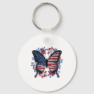 Butterfly American Flag Patriotic Usa 4th Of July Keychain