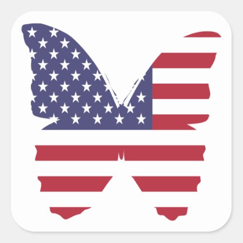 Butterfly American Flag red white and blue design Square Sticker