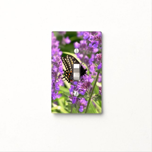 Butterfly - American Swallowtail on Kit Cat flower Light Switch Cover (In Situ)
