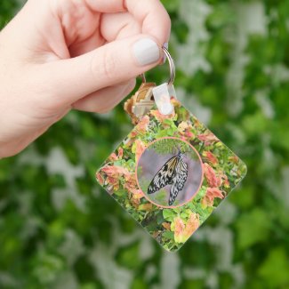 Butterfly  Among Flowers Keychain