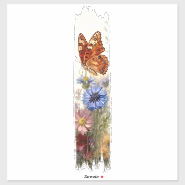 Butterfly Among Wildflowers Brushstroke Paint Sticker (Sheet)
