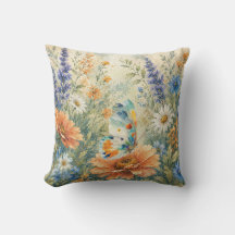 Butterfly Among Wildflowers Outdoor Pillow
