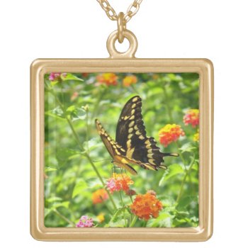 Butterfly Amongst Flowers Necklace by WingSong at Zazzle