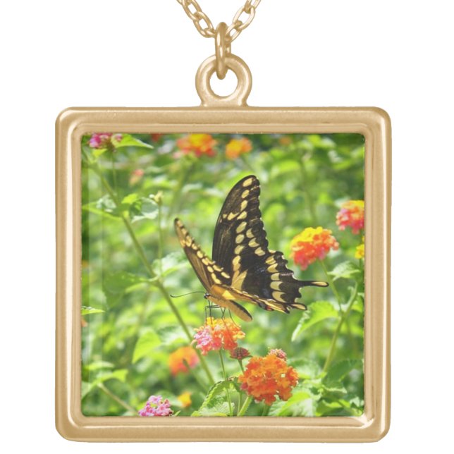 Butterfly Amongst Flowers Necklace (Front)