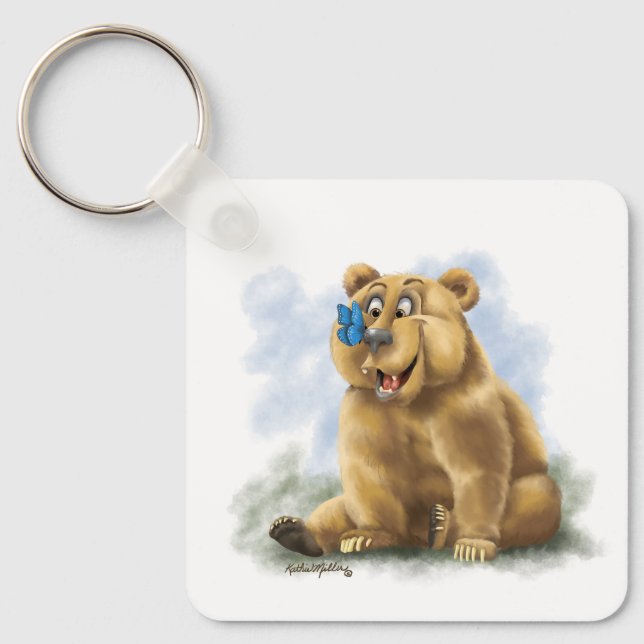 Butterfly and Bear Cartoon Keychain (Front)