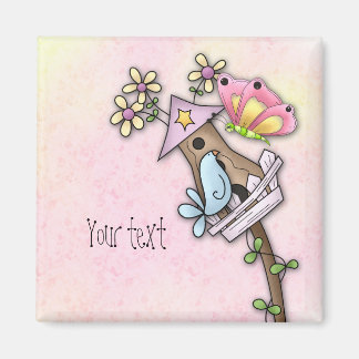 Butterfly and bird meeting at the birdhouse magnet