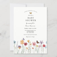 Butterfly and Blooming Wildflower Baby Shower Invitation