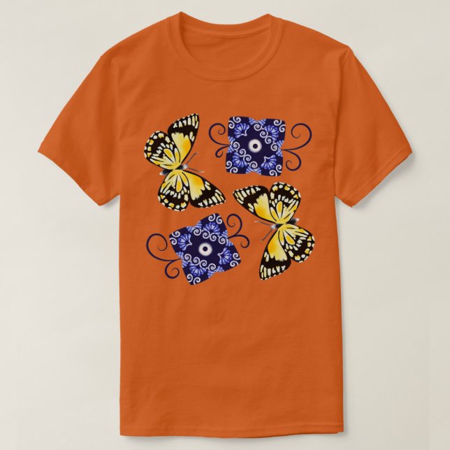 Butterfly and blue ornate T-Shirt (Design Front)