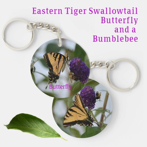 Butterfly and Bumblebee Photographic Floral Keychain