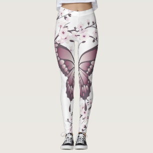 Butterfly And Cherry Blossom Mauve Leggings