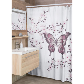 Butterfly And Cherry Blossom Mauve Shower Curtain by NinaBaydur at Zazzle
