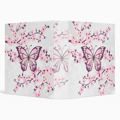 Butterfly And Cherry Blossom Pink White 3 Ring Binder