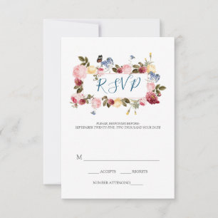 Butterfly And Colorful Flowers RSVP Card
