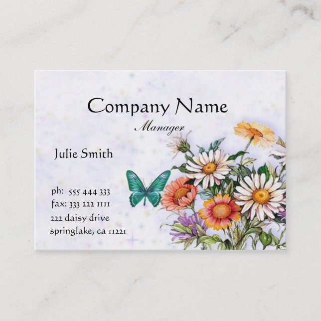 Butterfly and Daisies Business Card (Front)