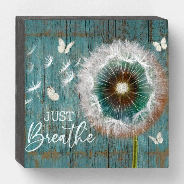 Butterfly and Dandelion Just Breathe Wooden Box Sign (Front Horizontal)