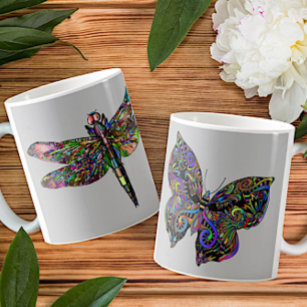 Butterfly and dragonfly. Psychedelic insects.  Coffee Mug