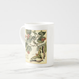 Butterfly and Dragonfly with Red Flowers Bone China Mug