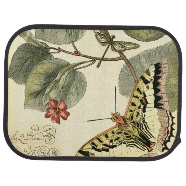 Butterfly and Dragonfly with Red Flowers Car Floor Mat (Rear)