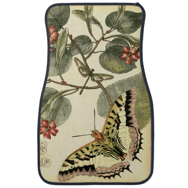 Butterfly and Dragonfly with Red Flowers Car Floor Mat (Front)