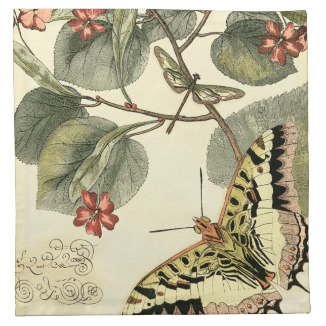 Butterfly and Dragonfly with Red Flowers Cloth Napkin (Front)