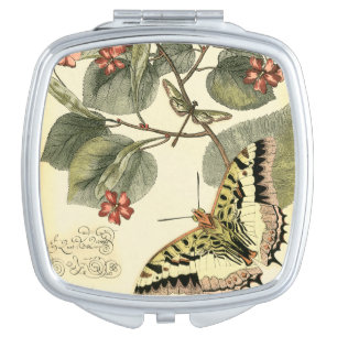 Butterfly and Dragonfly with Red Flowers Compact Mirror