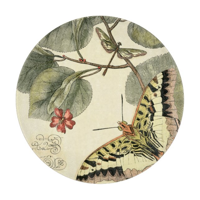 Butterfly and Dragonfly with Red Flowers Cutting Board (Front)