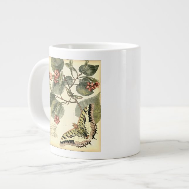 Butterfly and Dragonfly with Red Flowers Giant Coffee Mug (Front Left)