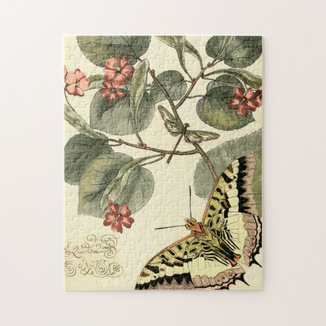 Butterfly and Dragonfly with Red Flowers Jigsaw Puzzle (Vertical)