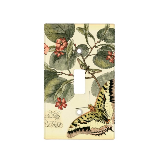Butterfly and Dragonfly with Red Flowers Light Switch Cover (Front)