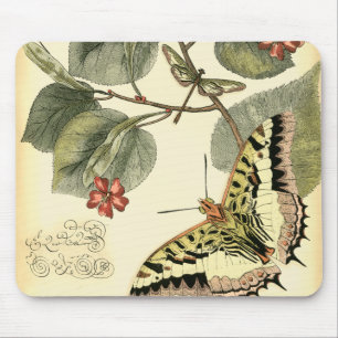 Butterfly and Dragonfly with Red Flowers Mouse Pad