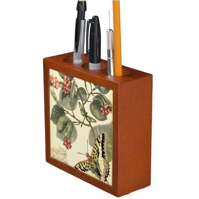 Butterfly and Dragonfly with Red Flowers Pencil Holder (In Situ)