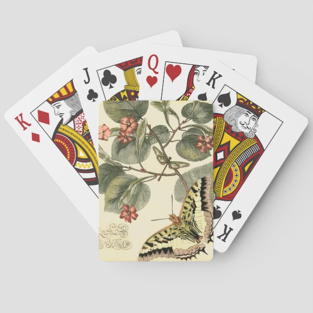 Butterfly and Dragonfly with Red Flowers Poker Cards (Back)
