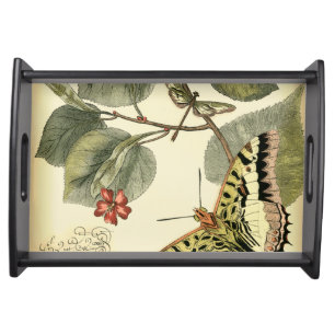 Butterfly and Dragonfly with Red Flowers Serving Tray