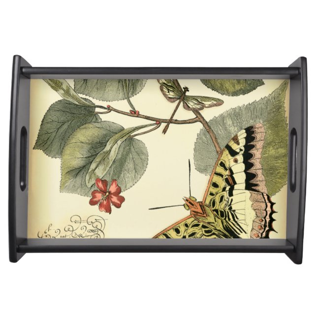 Butterfly and Dragonfly with Red Flowers Serving Tray (Front)