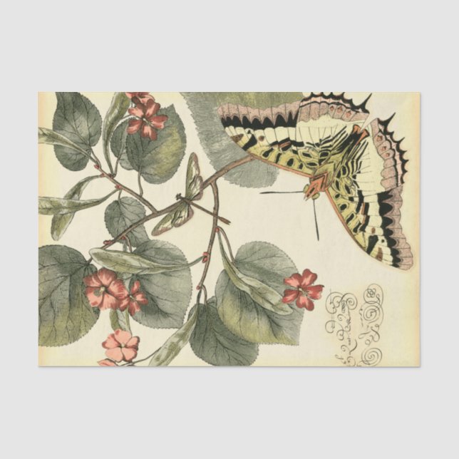 Butterfly and Dragonfly with Red Flowers Tissue Paper (Front)