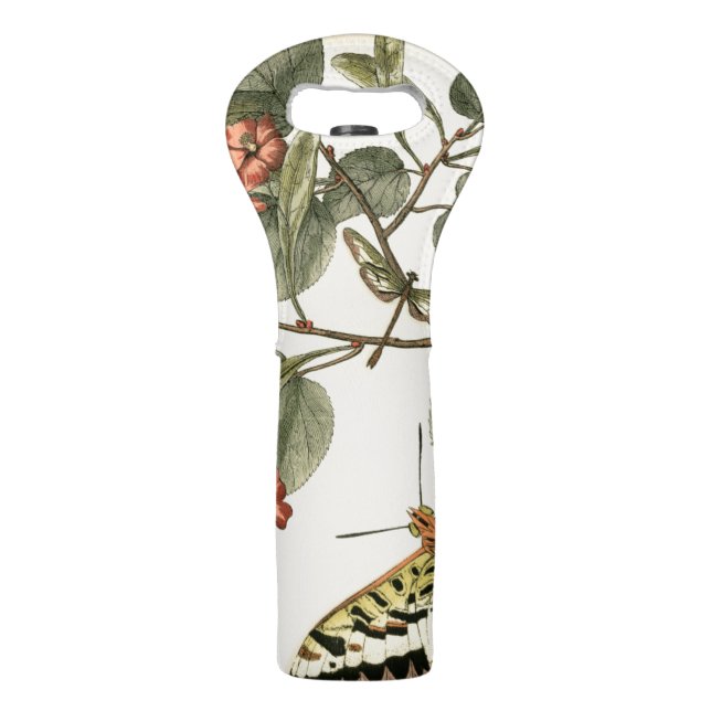 Butterfly and Dragonfly with Red Flowers Wine Bag (Back)