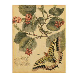 Butterfly and Dragonfly with Red Flowers Wood Wall Decor