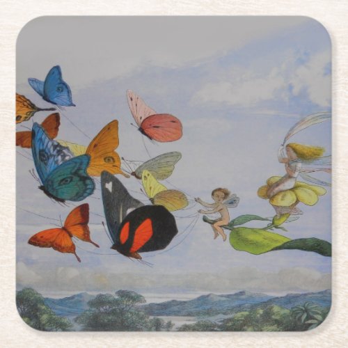 Butterfly and Fairy Queen Butterflies Fairies Square Paper Coaster
