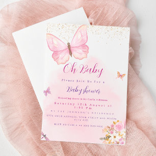 Butterfly and floral baby shower invitation 