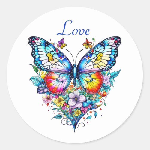 Butterfly and Floral Heart  Classic Round Sticker