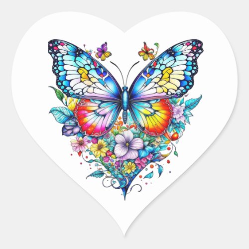 Butterfly and Floral Heart  Heart Sticker
