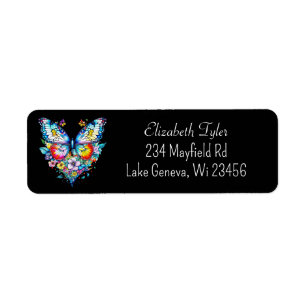 Butterfly and Floral Heart Label