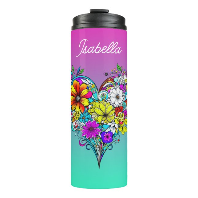 Butterfly and Floral Heart Personalized Thermal Tumbler (Front)
