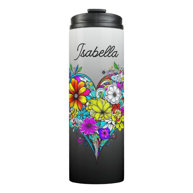 Butterfly and Floral Heart Personalized Thermal Tumbler (Front)