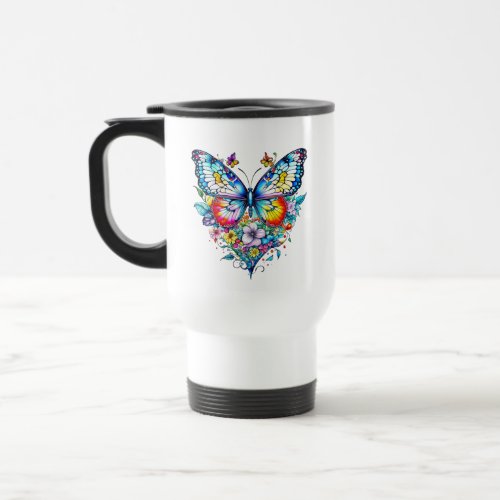 Butterfly and Floral Heart Personalized Travel Mug