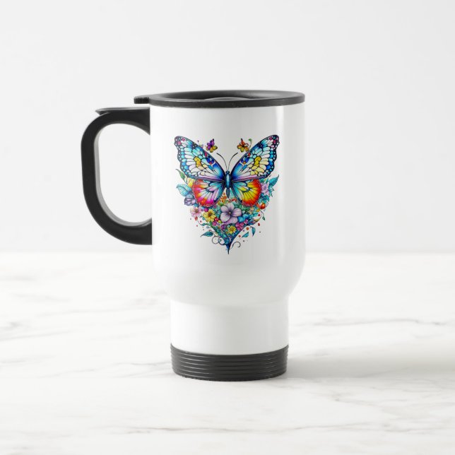 Butterfly and Floral Heart Personalized Travel Mug (Left)