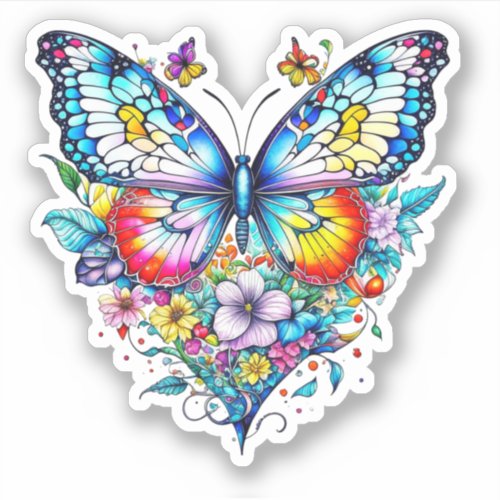 Butterfly and Floral Heart  Sticker