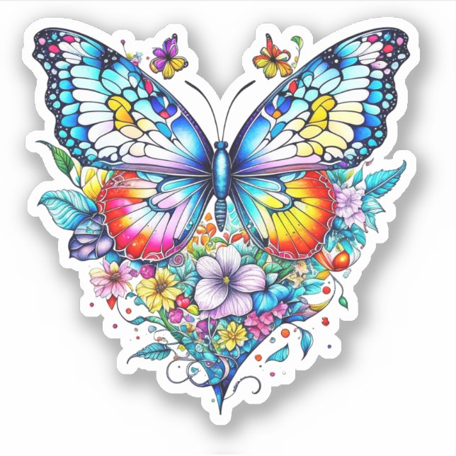 Butterfly and Floral Heart  Sticker (Front)