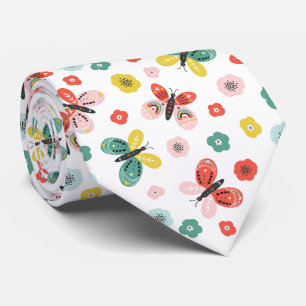 Butterfly And Floral Pattern Neck Tie