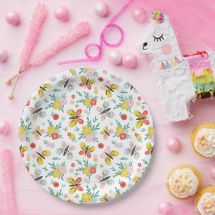 Butterfly And Floral Pattern Paper Plates
